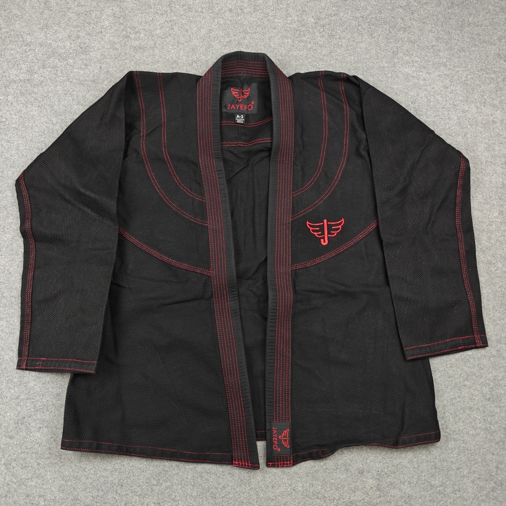 JAYEFO Jacket Mens A-3 L Black Polycotton Twill Collared Tie Closure Pockets Gym